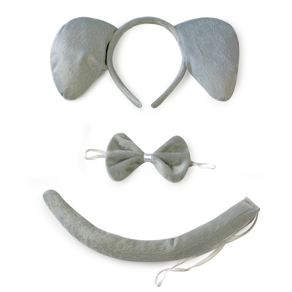 She's Shining Elephant Ears Headband Bow Tie Tail Set Animal Fancy Dress Christmas Party Costume Accessory Adults - Gray