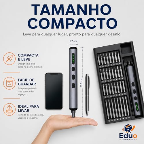 Mini Parafusadeira Elétrica Recarregável Genérico 3.6V - Kit 32 Bits + Bateria Lítio 1300mAh - Reversível Portátil LED - Ideal Móveis Montagem Uso Doméstico Profissional