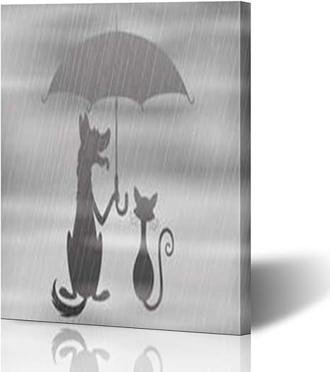 Amazon キャンバスプリント ウォールアート 犬 猫 アンブレラ 野生動物 雨 猫 犬 木製フレーム ストレッチ アートワーク ペイント ホーム 装飾 ソファ 寝室 リビングルーム オフィス用 12 X 16 Inches 30 X 40cm オレンジ ウォールステッカー オンライン通販