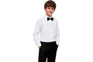 A&J DESIGN 2-Piece Boys Dress Shirt Long Sleeve Button Down Blouse for Kids with Bowtie 6-16 Years