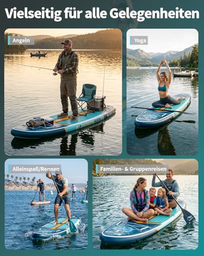 COOLCAA SUP Board, 355 cm (Extra Large) Stand Up Paddling Board, Inflatable Stand-Up Paddle Board with 86 cm Extra Wide, Fishing Paddleboard with Accessories & Carry Bag for Adults, 222 kg