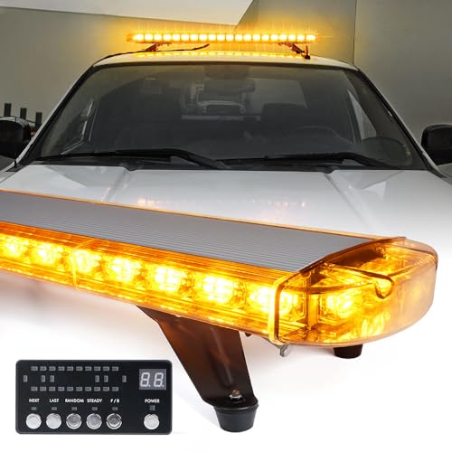Xprite 48 Inch LED Amber Rooftop Emergency Warning Lights Bar 16 Strobe Patterns w/Adjustable Mounting Brackets for Vehicles, Security, Law Enforcement, Snowplow, Tow Trucks, Crane, Construction Cars