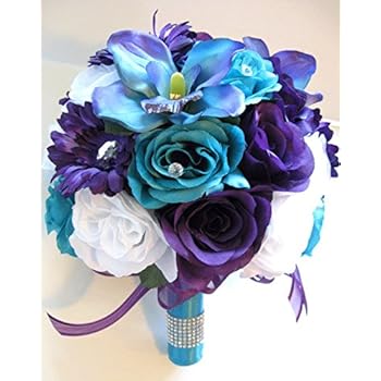 Amazon Com 17 Pieces Package Wedding Bouquet Bridal Silk Flower