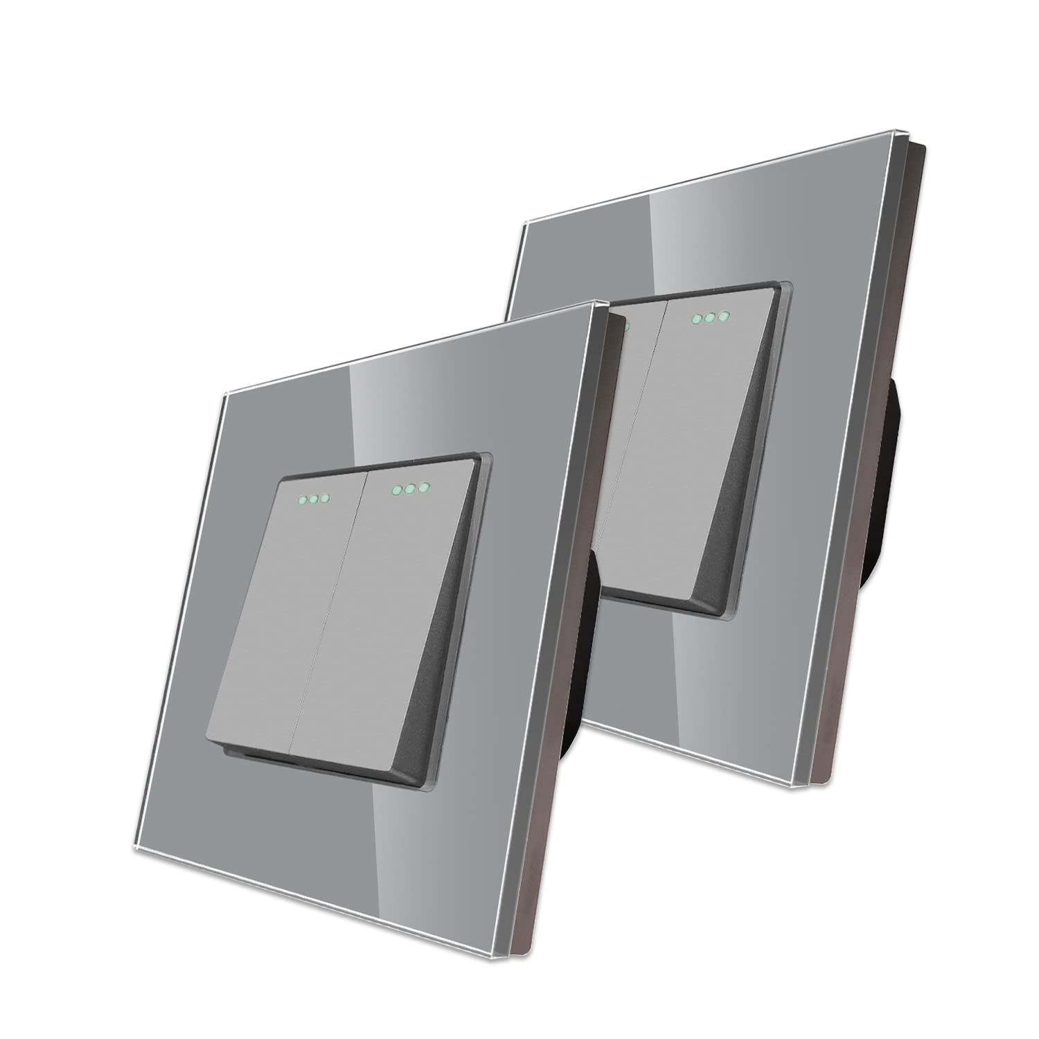 CNBINGO 2-Way Rocker Button Light Switch, Glass Panel Wall Switch