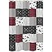 Sweet Jojo Designs Grey, Black and Red Woodland Plaid and Arrow Bathroom Fabric Bath Shower Curtain for Rustic Patch Collection Flannel Moose Gray