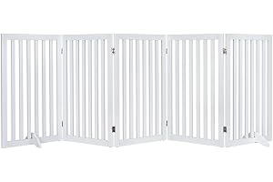 unipaws 36”H Free Standing Tall Wooden White Dog Gate, Doorway, Stairs, Room Divider, Foldable Pet Fence, Indoor Use