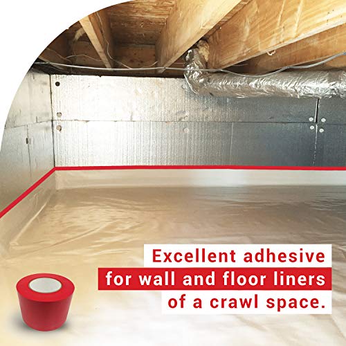 Vapor Barrier Seam Tape 4" x 180' - Wall and Floor Liner for Crawl Space Moisture Barriers, Encapsulations, Carpet Padding, Stucco Applications and More (9 mil, Red)
