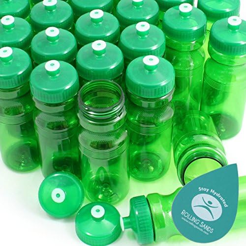 Rolling Sands USA Made 24 Ounce Sports Water Bottles - 100 Pack BPA-Free Blank Plastic Bottles for Group Use, Fitness Classes & Events - Translucent Green Bottle/Green Lid
