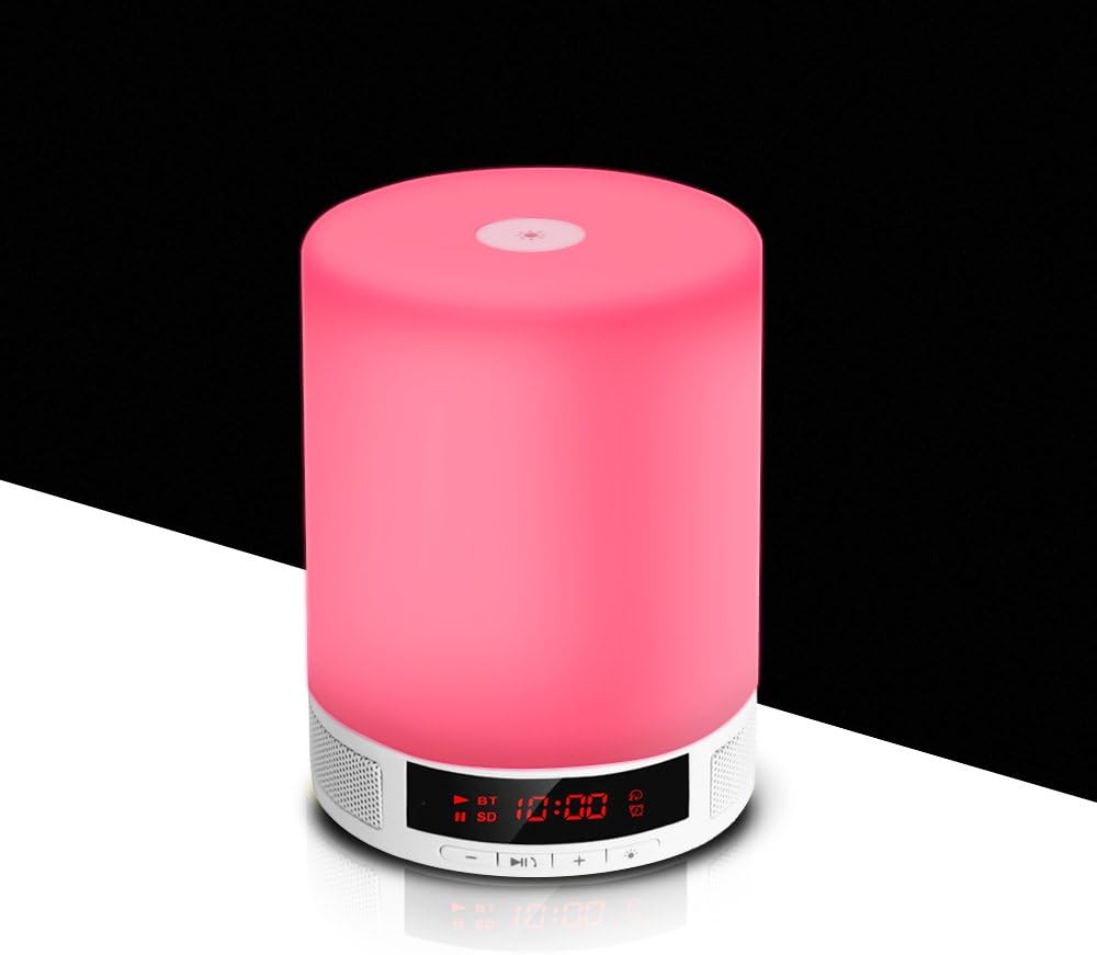 Bluetooth Speaker Lamp with Clock, Bedside Lamp Touch Control Dimmable, Night Light Speaker with Alarm Clock, Hands free Speakerphone, Micro SD Card Compatible, USB Fast Charge