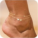 NECOCY 14k Gold Plated Love Heart Initial Anklets for Women Dainty CZ Anklet Trendy Waterproof Fashion Jewelry Gifts for Women