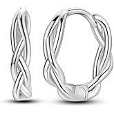 Hapour Twisted Silver Hoop Earrings for Women Teen, Thick Chunky Sterling Silver Hoops Hypoallergenic Lightweight Huggie Earrings