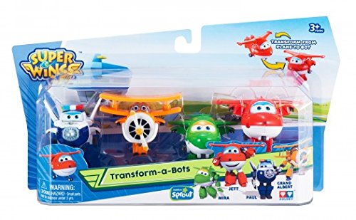 Super Wings Transform-a-Bots 4 Pk - Jett, Grand Albert, Mira, Paul 2' Scale