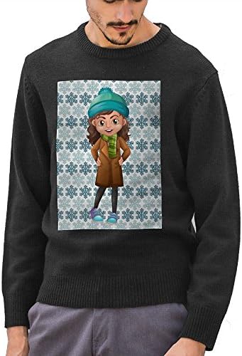 Merry Christmas Cute Girl Cotton Sweaters Men's Round Collar Fashion Casual Knitted Pullover Sweater Printing