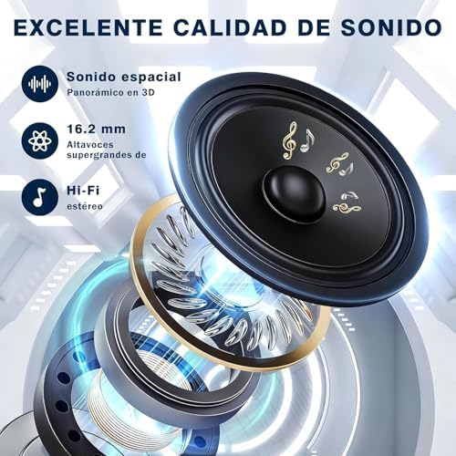 Auscultadores abertos sem fios com Bluetooth 5.4, 50 horas de autonomia de bateria, som estéreo e cancelamento de ruído ENC; Auriculares à prova de água (IPX7) com gancho desportivo ergonómico