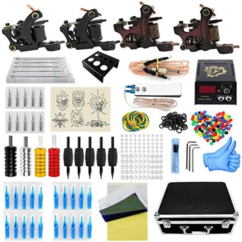 Tattoo Machine Set Lion Head Power Supply 50 Tattoo Needle Professional Full Set Of 4 Machine Tattoo Set(Without Inks),UKadapter