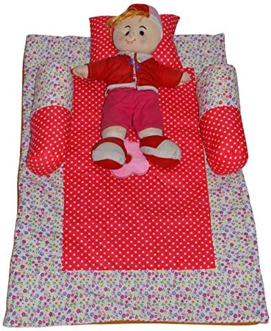 Creative Textiles New Born Baby Bedding Set with Mattresses, Neck Pillow & Two Baby Side Bolster Set, (Ideal for 0 Month to 24 Month) Red, 100X70cm