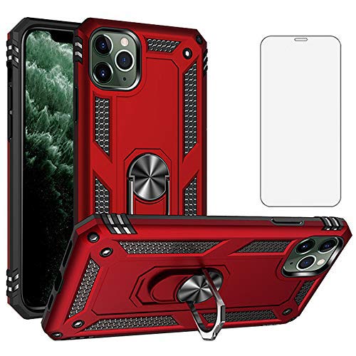 Asuwish Phone Case for iPhone 11 Pro Max 2019 6.5 inch with Tempered Glass Screen Protector Cover and Magnetic Stand Ring Holder Shockproof Heavy Duty Accessories iPh 11pro iPhone11promax XI Plus Red