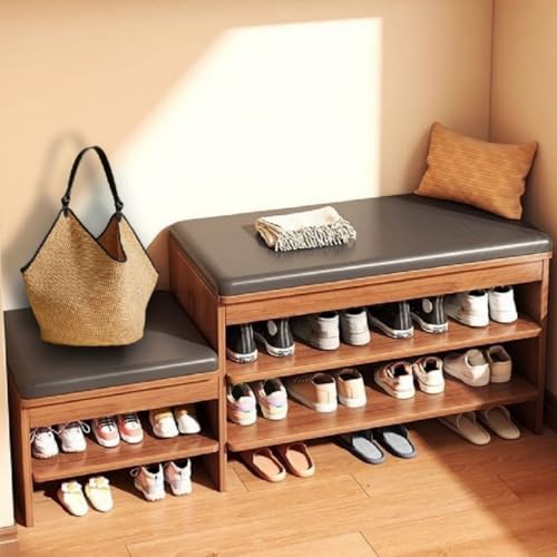 RWDSDWT Banca Zapatera de 3 Niveles, Zapatero Madera con Cojín Blando, 120 * 32 * 52cm, Zapatera Entrada Casa para Entrada, Sala de Estar, Marrón Oscuro