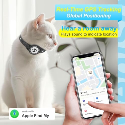 JIARUI Cat Tracker Collar - GPS Cat Tracker No Monthly Fee - Work with Apple Find My(Only iOS) - Reflective GPS Tracking Device for for Kittens and Puppies (1 Pack)