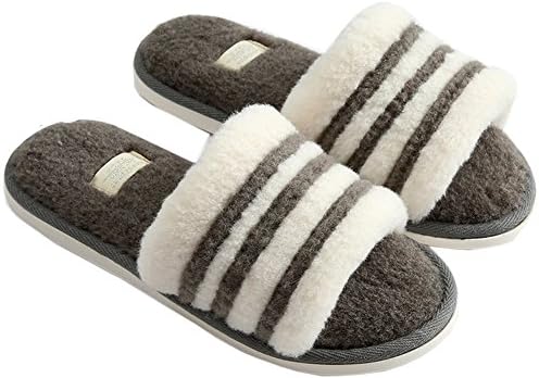 Lijeer Memory Foam Women Indoor Slippers Cozy Plush Home Flax House Casual House Striped Slide Cotton Gray US9-10=UK8-9=EUR43-44