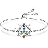 Jewlikee 7 Chakra Bracelets for Women Yoga Lotus Flower Bracelet Sterling Silver Gifts Mandala Jewelry