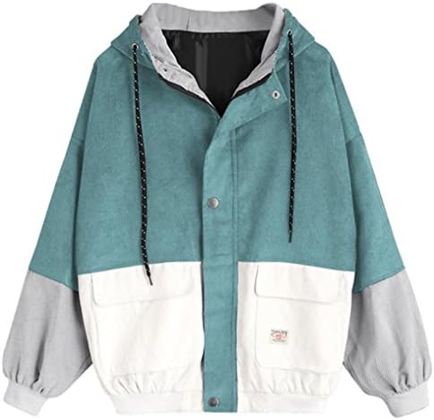 TAORE Tops Women Oversize Boyfriend Jacket Long Sleeve Corduroy Patchwork Windbreaker Coat Overcoat (S, Blue)