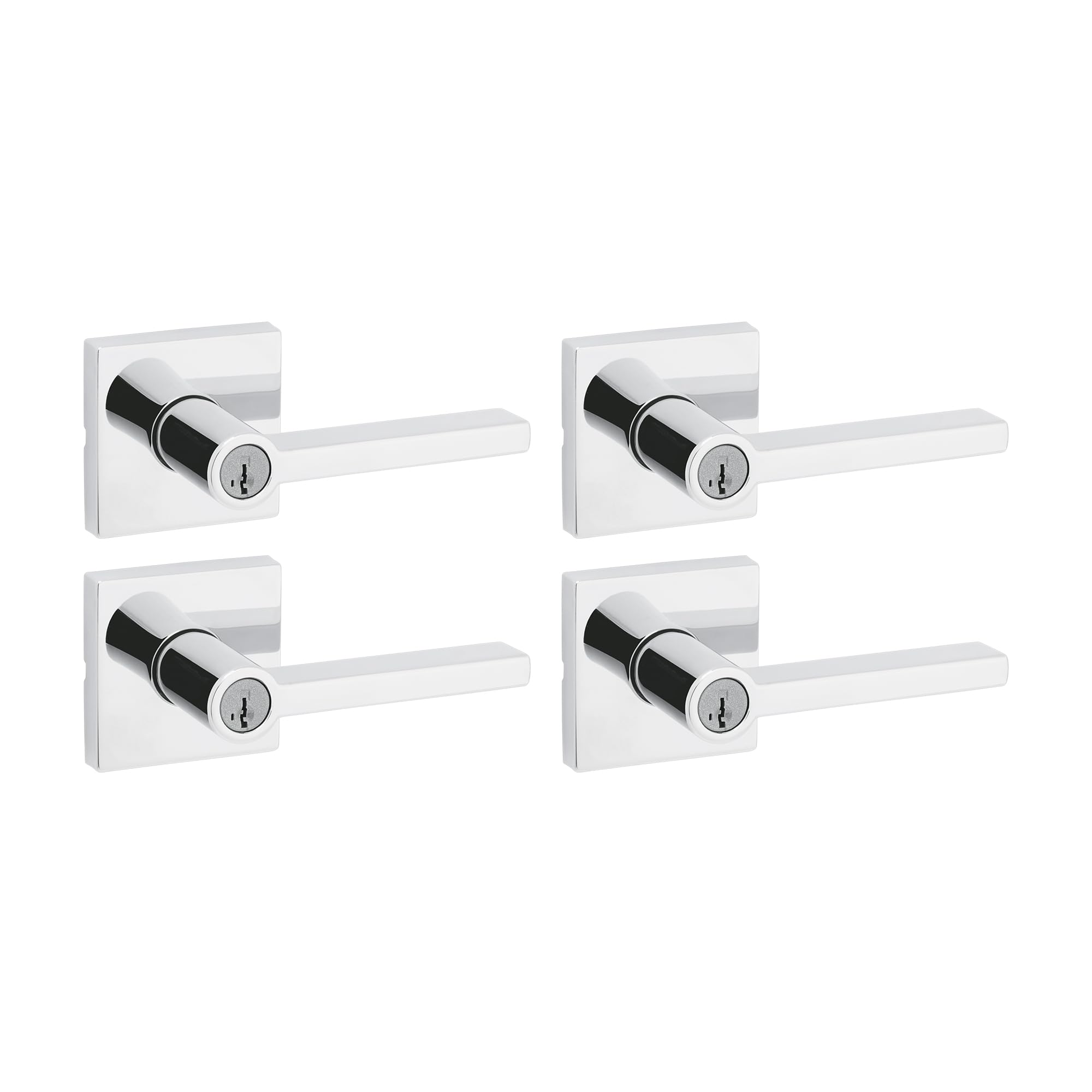 Kwikset Halifax Entry Door Handle with Lock and Key, Secure Keyed Reversible Lever Exterior, for Front Entrance and Bedrooms, Polished Chrome, 4 Pack, Pick Resistant SmartKey Rekey Security Image Kwikset Halifax Entry Door Handle with Lock and Key, Secure Keyed Reversible Lever Exterior, for Front Entrance and Bedrooms, Polished Chrome, 4 Pack, Pick Resistant SmartKey Rekey Security Image