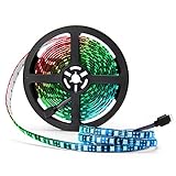 SUPERNIGHT RGB Strip Light Waterproof 5050 LED- Black PCB 16.4ft 300leds Rope Lights with Remote Controller and 12V 5A Power Adapter for Home Decoration, Festival Lighting (Only Strip)