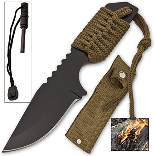 Green Outdoor Fixed Blade Knife with Fire Starter