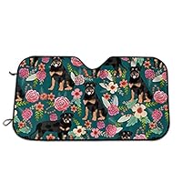 Dkhh Rottweiler Floral Dog Windshield Sun Shade, Foldable Sunshades for Car Windshield Will Keep Your Car Cooler- Sunshade