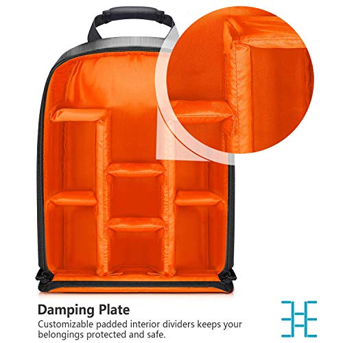 Camera Case, Camera Bag with Waterproof, Adjustable Velcro, Shockproof, 9x4.33x12.6 inch, SLR/DSLR Camera Backpack for Sony Canon Nikon Lens, Flash, Mirrorless Camera and Other Accessories(Orange)