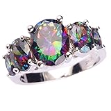 Narica Womens Brilliant 8mmx10mm Oval Cut Rainbow Gemstone Cocktail Ring