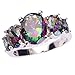 Psiroy 925 Sterling Silver Plated Created Rainbow Topaz Filled 5 Stone Engagement Ring Band Size 9