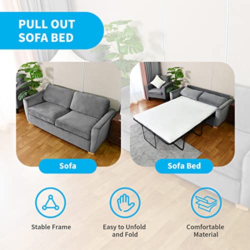 BALUS Pull Out Sofa Bed, Sleeper Sofa Bed with Memory Foam Mattress, 2