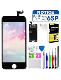 Compatible con iPhone 6S Plus Reemplazo de la pantalla Negro Digitalizador de 5.5 "con sensor de proximidad + Altavoz con oreja + Cámara frontal + Kit de herramientas de reparación Pantalla Pantalla LCD táctil Conjunto completo Diez minutos Sustituci