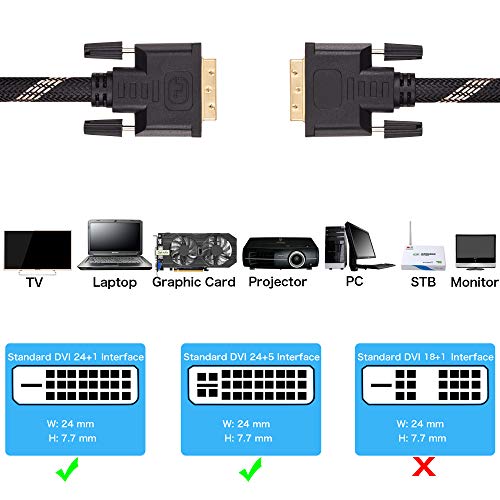 DVI Cable 30Ft,Tan QY Nylon Braided DVI-D 24+1 Dual Link Male to Male Digital Video Cable Gold Plated with Ferrite Core Support 2560x1600 for Gaming, DVD, Laptop, HDTV and Projector (10M/30Ft)