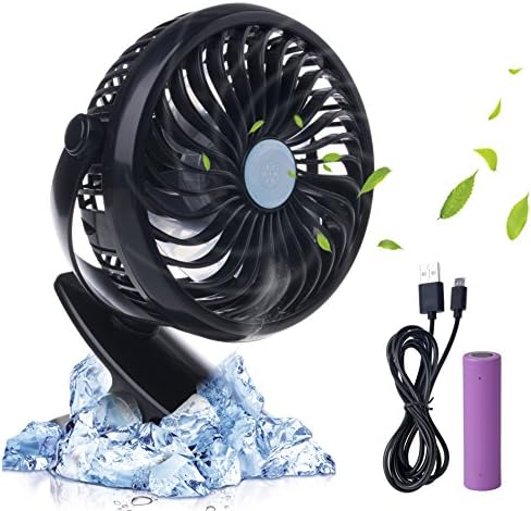 iksee Clip on Desk Fan, Rechargeable Battery Operated Portable Cooling Fan for Home Office Baby Stroller Car Backseat Laptop Travel Outdoors Camping (4.9ft USB Cable)