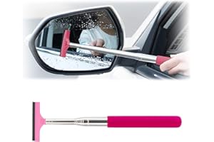 8SANLIONE Car Rearview Mirror Wiper, Retractable Auto Glass Squeegee, Water Cleaner with Telescopic Long Rod, Portable Cleaning Tool for All Vehicles, Universal Automotive Accessories (Pink)