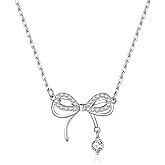 SLUYNZ 925 Sterling Silver Bow Choker Necklace for Women Teens CZ Bow Choker Necklace Pendant Bow Ribbon Necklace