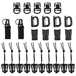 25 Pack Tactische Molle Attachments Set, YuCool Webbing Sleutelhanger, D-Ring Grimlocks, 360 Rotatie Clips, Web…