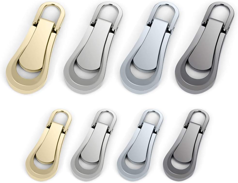 Zipper Pulls #5#3 8PCS - 4 Colors Metal Zipper Fixer Repair Replacement Pullers Metal-Plated Kits Zipper Sliders Zipper Pullers for Backpack Suitcase Jacket Bags Coat by FENGWANGLI
