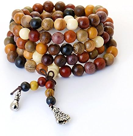 Buddhist Prayer Beads - Tibetan Mala Necklace - 8mm 108 Wood Colorful Beads Bracelet for Meditation Yoga