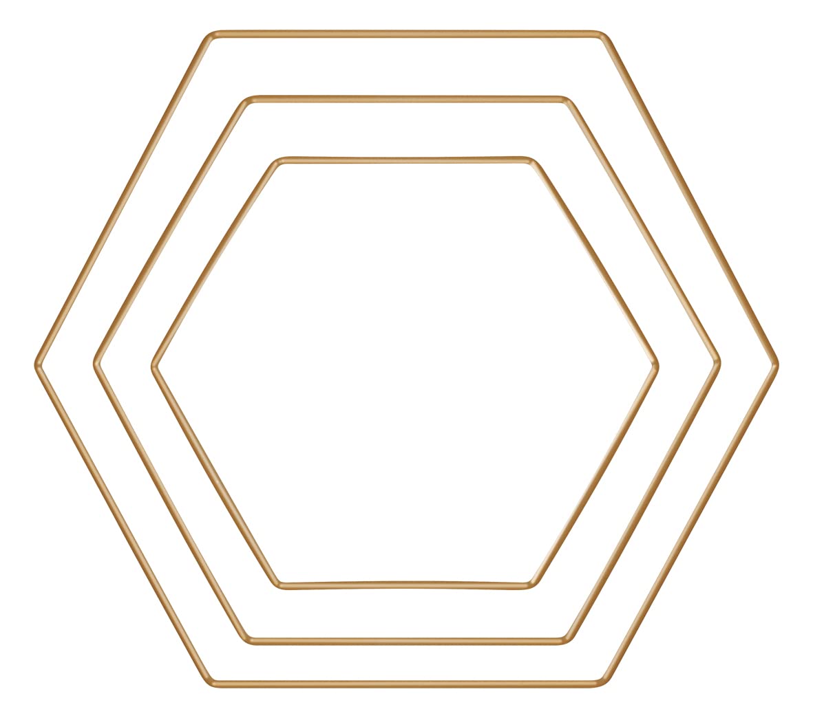 Rayher Set of 3 Hexagon Shaped Metal Rings for Seasonal Crafts, Gold-Colour Coated Wire Frames for Dream Catcher and Macrame, gold, various sizes, 25219616