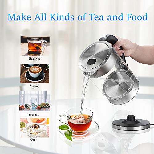 Luukmonde Electric Kettle 1500W Fast Boiling Glass Tea Kettle 1.7L