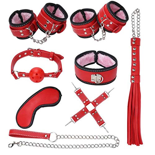 Luck7DZ 7pcs Under Bed Restraints Kit BDSM Bondage Set, Hândcuffs Sěx Ankle Restraints Collars Belt, Sěx Toys for Couples Sunglasses (Color : Red)