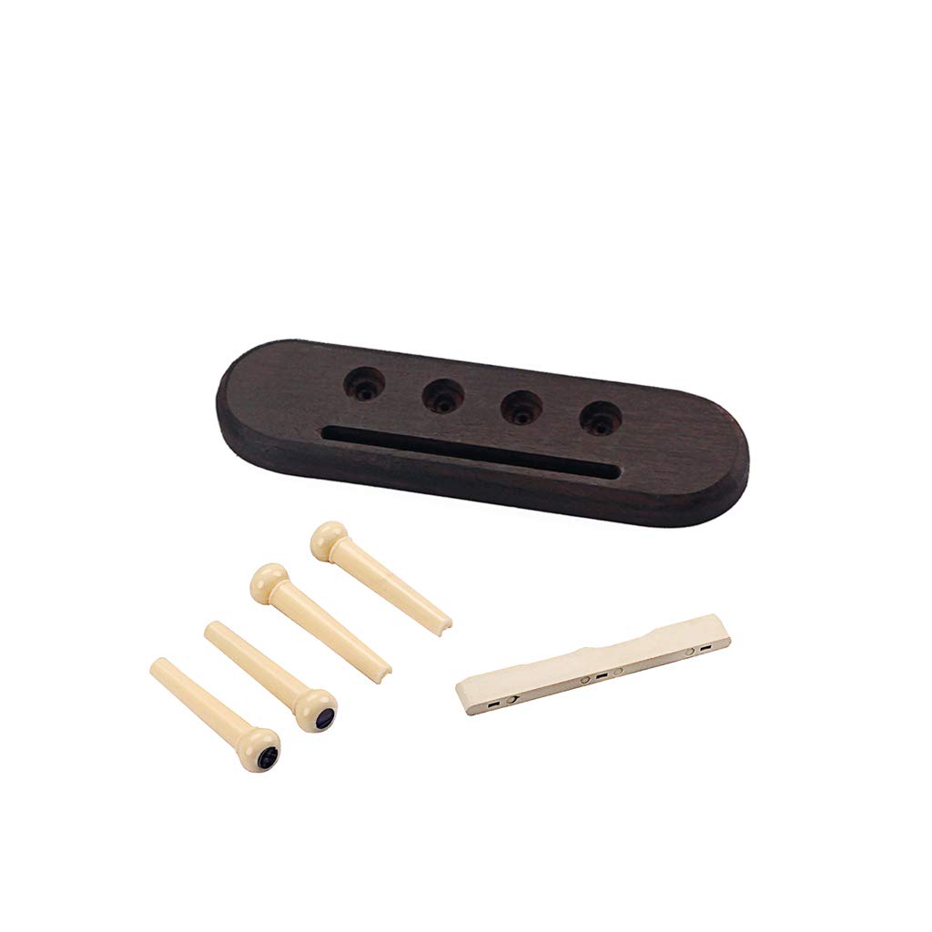 Alnicov 4 String Rosewood Ukulele Bridge and ABS Saddle Nut Slotted for Ukulele Parts