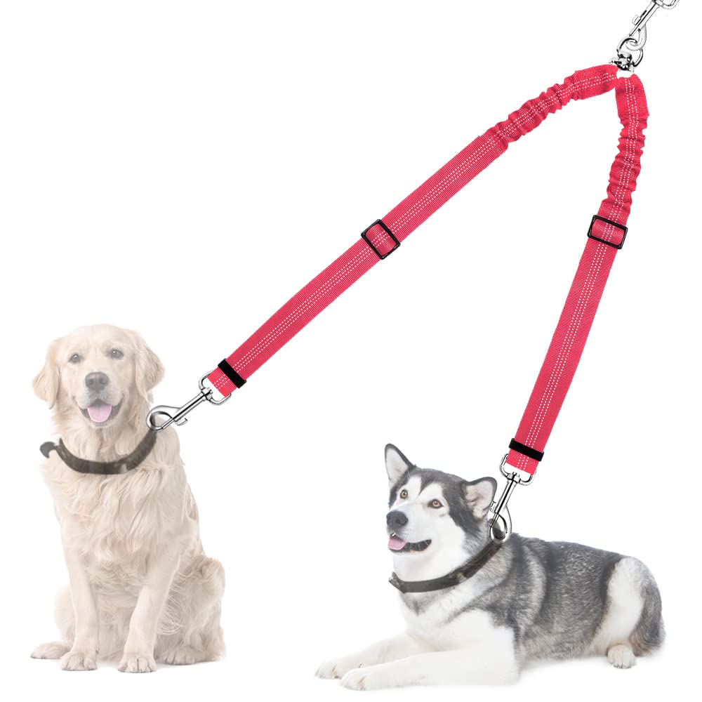 Nasjac Double Dog Leash, Dual Dogs Lead Splitter 360° Rotation, Reflective Adjustable Length, Comfortable Shock Absorbing Bungee