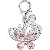 MONNEL MC613 Little Crystal Butterfly Lobster Clasp 3D Charm for Women with Velvet Bag (Pink,1 Piece)