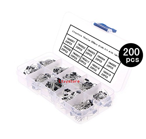 Ltvystore 200PCS 10Value (1N4001~1N5819) Diode Assorted Assortment Kit Set with Clear Box (Lable Diode)