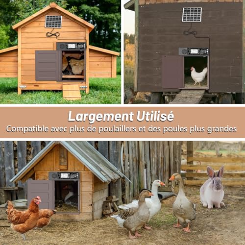 MASTERFUN Large Size Automatic Solar Chicken Coop Door with 7W Solar Panels, LCD Display, Automatic Aluminium Chicken Coop Door with Light Sensor, Timer, Anti-Pinch Function
